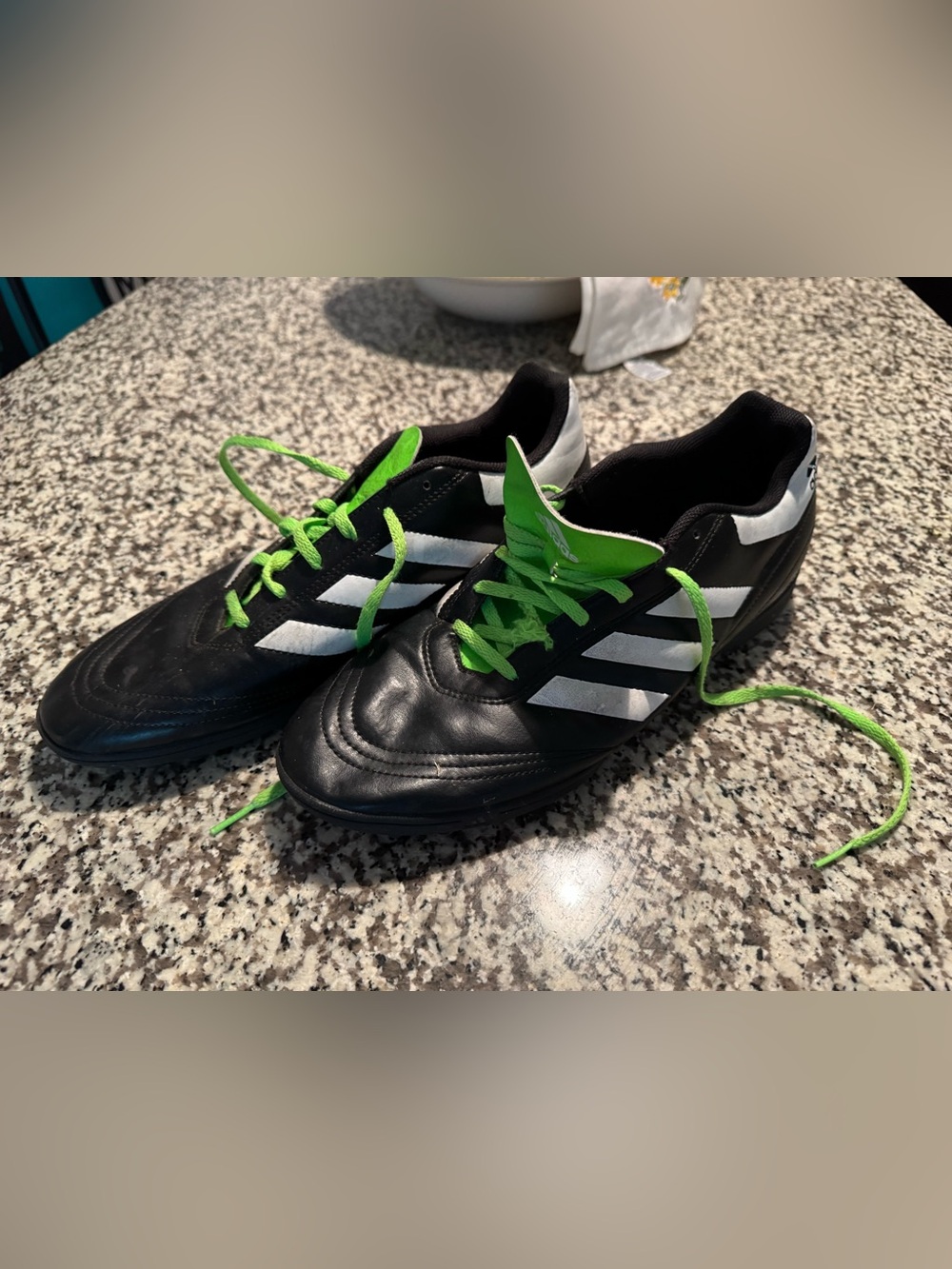 adidas Black Athletic Soccer Shoes with Bright Green Laces